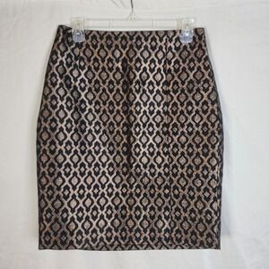 THE LIMITED Size 8‎ Black & Bronze Metallic Moroccan Print Holiday Dinner Skirt